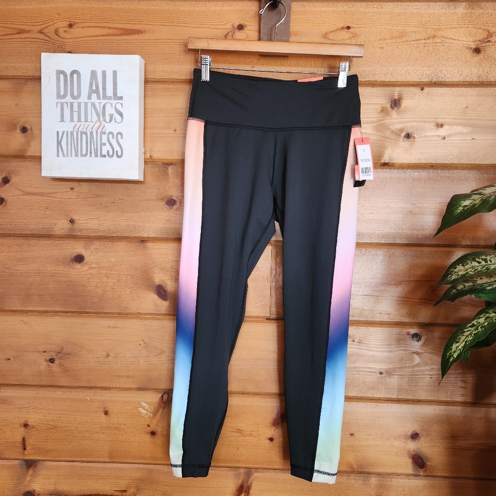 Zelos 💜 NWT Aurora 3/4 Legging Black Multicolor Active Athletic Yoga Pants Sz S